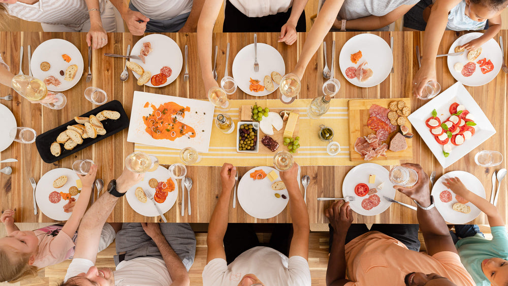 Australian Acacia::Lifestyle::Friends and family having dinner on the Australian Acacia Dining Set